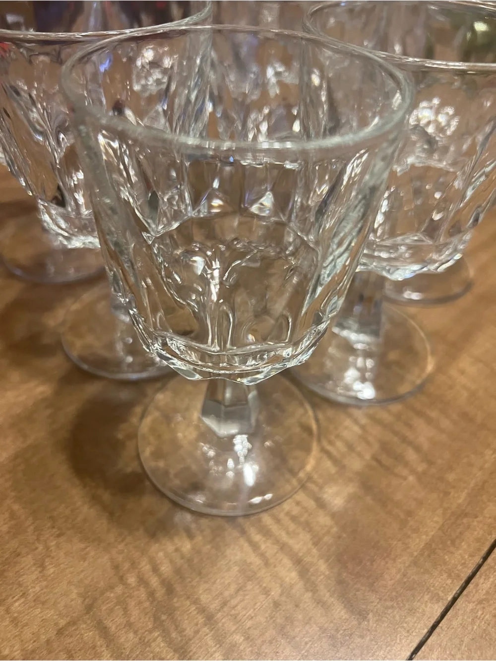 Clear Faceted Stemmed Wine Glasses - Set of 8 Crystal-Style Goblets